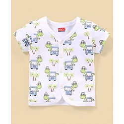 Babyhug 100% Cotton Knit Half Sleeves Striped & Dino Printed Vests Pack of 3 - White & Blue