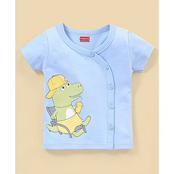 Babyhug 100% Cotton Knit Half Sleeves Striped & Dino Printed Vests Pack of 3 - White & Blue