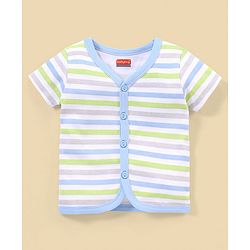 Babyhug 100% Cotton Knit Half Sleeves Striped & Dino Printed Vests Pack of 3 - White & Blue