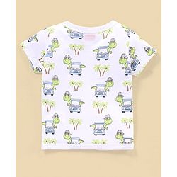 Babyhug 100% Cotton Knit Half Sleeves Striped & Dino Printed Vests Pack of 3 - White & Blue