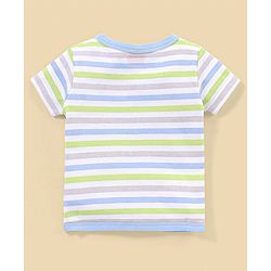 Babyhug 100% Cotton Knit Half Sleeves Striped & Dino Printed Vests Pack of 3 - White & Blue