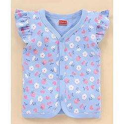 Babyhug 100% Cotton Short Sleeves Vests Cherry Print Pack of 3 - Blue & White