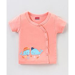 Babyhug 100% Cotton Knit Half Sleeves Star & Fish Printed Vests Pack of 5 - Navy Blue Peach & White
