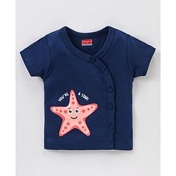 Babyhug 100% Cotton Knit Half Sleeves Star & Fish Printed Vests Pack of 5 - Navy Blue Peach & White