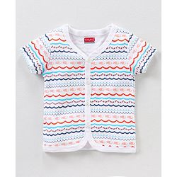Babyhug 100% Cotton Knit Half Sleeves Star & Fish Printed Vests Pack of 5 - Navy Blue Peach & White