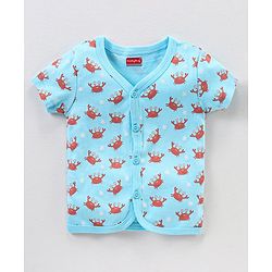 Babyhug 100% Cotton Knit Half Sleeves Star & Fish Printed Vests Pack of 5 - Navy Blue Peach & White