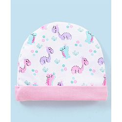 Babyhug 100% Cotton Cap Mittens & Booties Dino Print - Cap Diameter 12 cm
