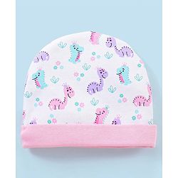 Babyhug 100% Cotton Cap Mittens & Booties Dino Print - Cap Diameter 12 cm