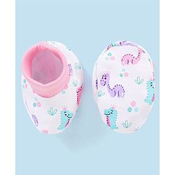 Babyhug 100% Cotton Cap Mittens & Booties Dino Print - Cap Diameter 12 cm