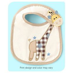 Babyhug Bib Velcro Closure Giraffe Embroidery - White And Brown
