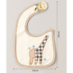 Babyhug Bib Velcro Closure Giraffe Embroidery - White And Brown