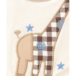 Babyhug Bib Velcro Closure Giraffe Embroidery - White And Brown