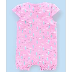 Babyhug 100% Cotton Knit Cap Sleeves Rompers Sea Horse Print - Pink