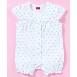 Babyhug 100% Cotton Half Sleeves Romper Heart Print - White
