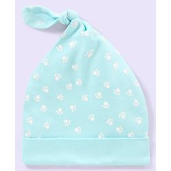 Babyhug 100% Cotton Stripped and Paw Printed Caps Pack of 2 Green and Blue - Diameter 9.5 cm