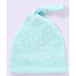 Babyhug 100% Cotton Stripped and Paw Printed Caps Pack of 2 Green and Blue - Diameter 9.5 cm