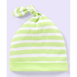 Babyhug 100% Cotton Stripped and Paw Printed Caps Pack of 2 Green and Blue - Diameter 9.5 cm