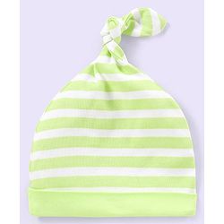 Babyhug 100% Cotton Stripped and Paw Printed Caps Pack of 2 Green and Blue - Diameter 9.5 cm