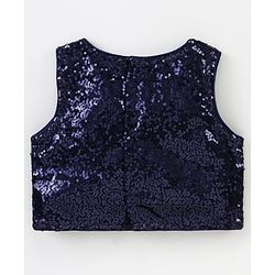 Babyhug Sleeveless Sequin Top and Heart Foil Printed Skirt - Navy Blue