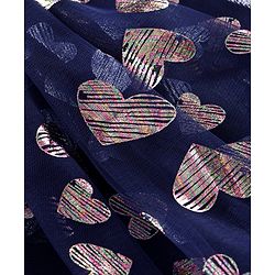 Babyhug Sleeveless Sequin Top and Heart Foil Printed Skirt - Navy Blue