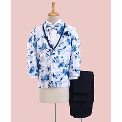 Babyhug Full Sleeves 3 Piece Floral Party Suit - Blue