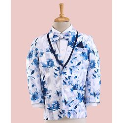 Babyhug Full Sleeves 3 Piece Floral Party Suit - Blue