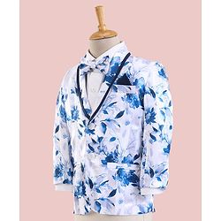 Babyhug Full Sleeves 3 Piece Floral Party Suit - Blue
