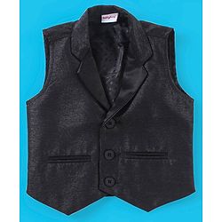 Babyhug Full Sleeves Solid Colour Party Shirt with Waistcoat & Bow - Black & Blue