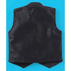 Babyhug Full Sleeves Solid Colour Party Shirt with Waistcoat & Bow - Black & Blue