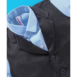 Babyhug Full Sleeves Solid Colour Party Shirt with Waistcoat & Bow - Black & Blue
