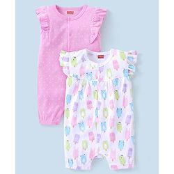 Babyhug 100% Cotton Short Sleeves Romper Dot & Popsicle Print Pack of 2- Pink & White