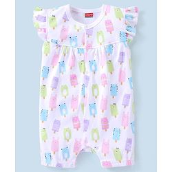Babyhug 100% Cotton Short Sleeves Romper Dot & Popsicle Print Pack of 2- Pink & White