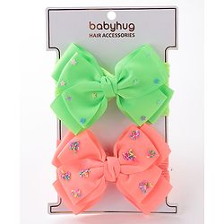 Babyhug Free Size Embroidered Headbands Pack of 2- Green & Dark Pink