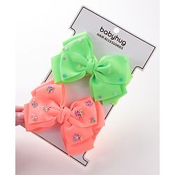 Babyhug Free Size Embroidered Headbands Pack of 2- Green & Dark Pink