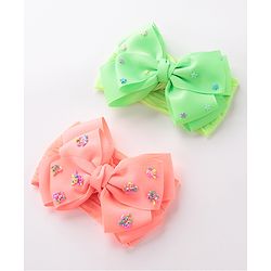 Babyhug Free Size Embroidered Headbands Pack of 2- Green & Dark Pink