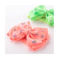 Babyhug Free Size Embroidered Headbands Pack of 2- Green & Dark Pink