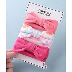 Babyhug Headbands with Bow Applique Free Size Pack of 3 - White Rani & Pink