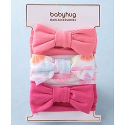 Babyhug Headbands with Bow Applique Free Size Pack of 3 - White Rani & Pink