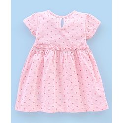 Babyhug 100% Cotton Short Sleeves Frock Dino Embroidery - Pink