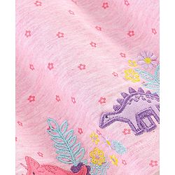 Babyhug 100% Cotton Short Sleeves Frock Dino Embroidery - Pink