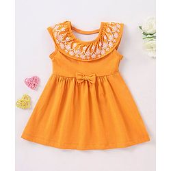 Babyhug 100% Cotton Sleeveless Frock With Embroidery - Orange