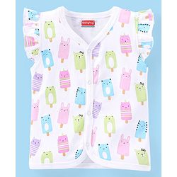 Babyhug 100% Cotton Frill Sleeves Vests Popsicle & Dot Print Pack of 3- Green & Pink