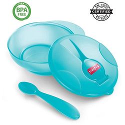 Babyhug Feeding Bowl with Soft Tip Spoon  220 ml - Turquoise Green | BPA Free | Travel-Friendly | Easy-Grip | No Phthalates | Food Grade