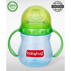 Babyhug Sipper Cup with Twin Handles for Toddlers 240 ml - Green | Spill Proof | Easy Grip | BPA Free | Spill-Resistant