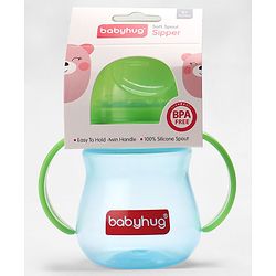 Babyhug Sipper Cup with Twin Handles for Toddlers 240 ml - Green | Spill Proof | Easy Grip | BPA Free | Spill-Resistant