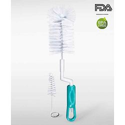 Babyhug 2-in-1 Rotating Bottle & Nipple Cleaning Brush with Soft Bristles  Green | BPA Free | Easy Grip | 360° Cleaning Tool | Easy to Clean Bottles | Silicone Bristles | Anti Slip Handle