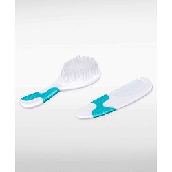 Babyhug Soft Grip Baby Hair Brush and Comb Set for Newborns & Toddlers Blue  | Gentle Scalp Care | Environment Friendly | BPA Free | Round Tip | Soft | Massage| Stimulation