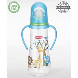 Babyhug Bubble Anti-Colic Feeding Bottle with Dual Handles - Blue & White, 250 ml | Sterilizable | BPA-Free | Bottle for Babies | Newborns | Toddlers