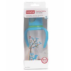Babyhug Bubble Anti-Colic Feeding Bottle with Dual Handles - Blue & White, 250 ml | Sterilizable | BPA-Free | Bottle for Babies | Newborns | Toddlers