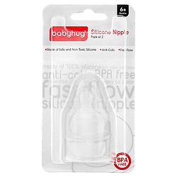 Babyhug Fast Flow Silicone Nipples for Feeding Bottles  Pack of 2 |BPA Free| Soft |Safe | Natural Feel | Silicone
